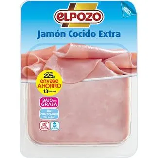 ELPOZO jamón cocido extra bajo en grasa en lonchas sin gluten sin lactosa envase 225 g