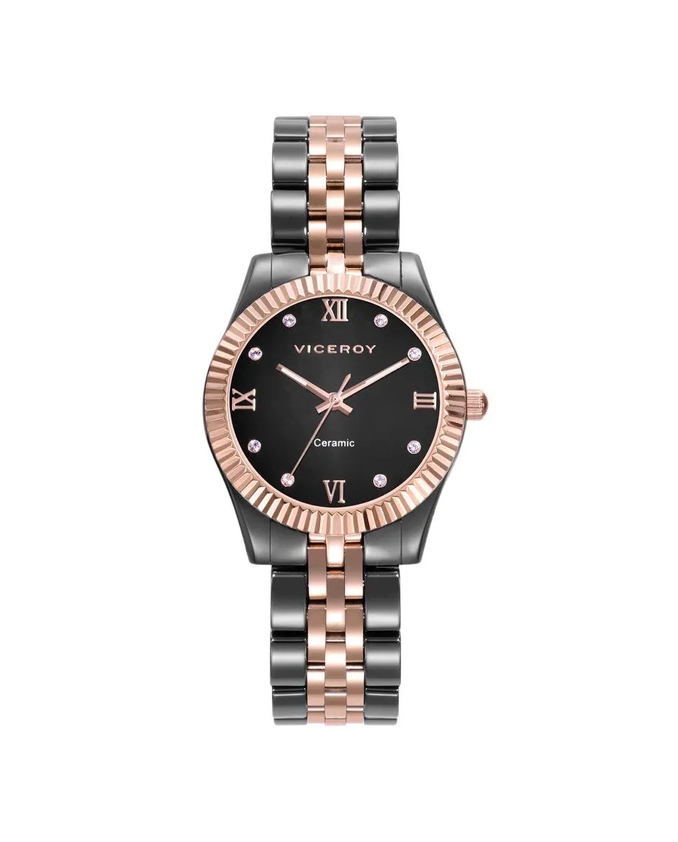 Reloj de Mujer Chic caja y brazalete de cerámica y acero Ip rosa
