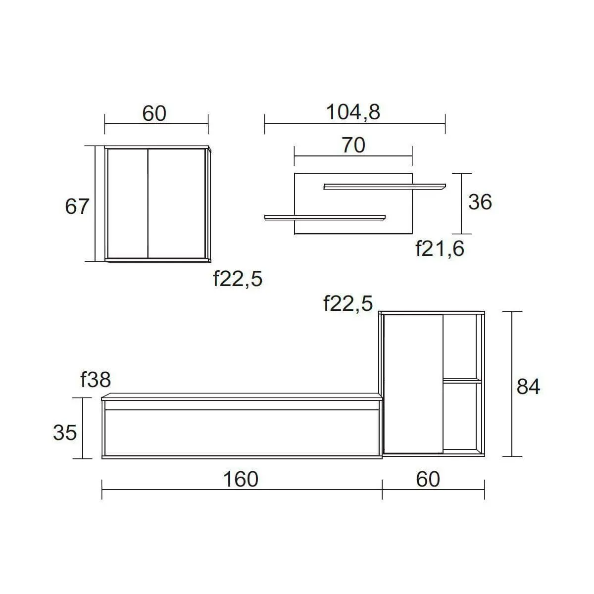 Composición de salón Legos 9 blanco mate/naturale 220cm