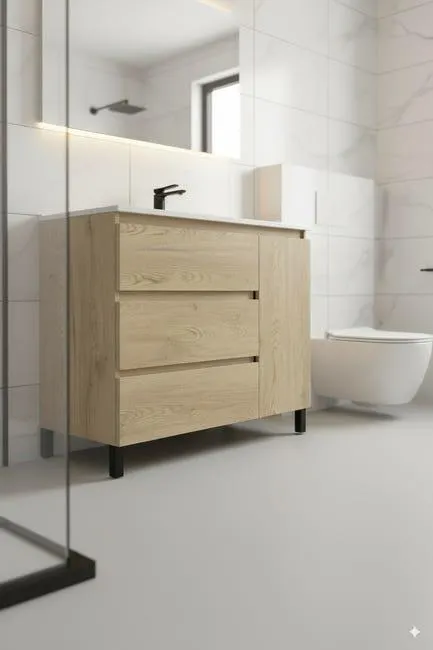 Conjunto Alessandria de mueble y encimera en medida 100 cm, acabado nebraska con tirador uñero