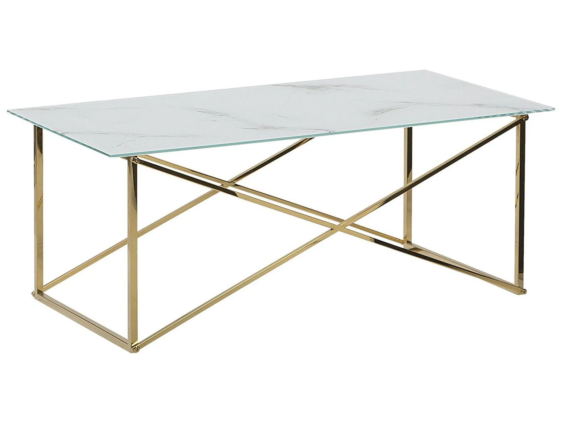 Mesa de centro efecto mármol de vidrio templado blanco/dorado 100 x 50 cm EMPORIA
