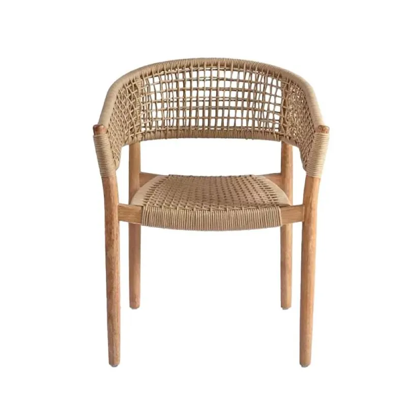 Outdoor dining chair wood and rope, natural