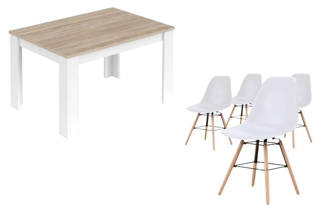 PACK Mesa MEDITERRANEO + 4 Sillas NORDIC Blancas diseño