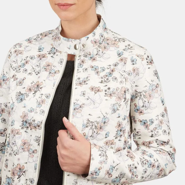 Chaqueta biker de mujer en ecopiel con estampados florales