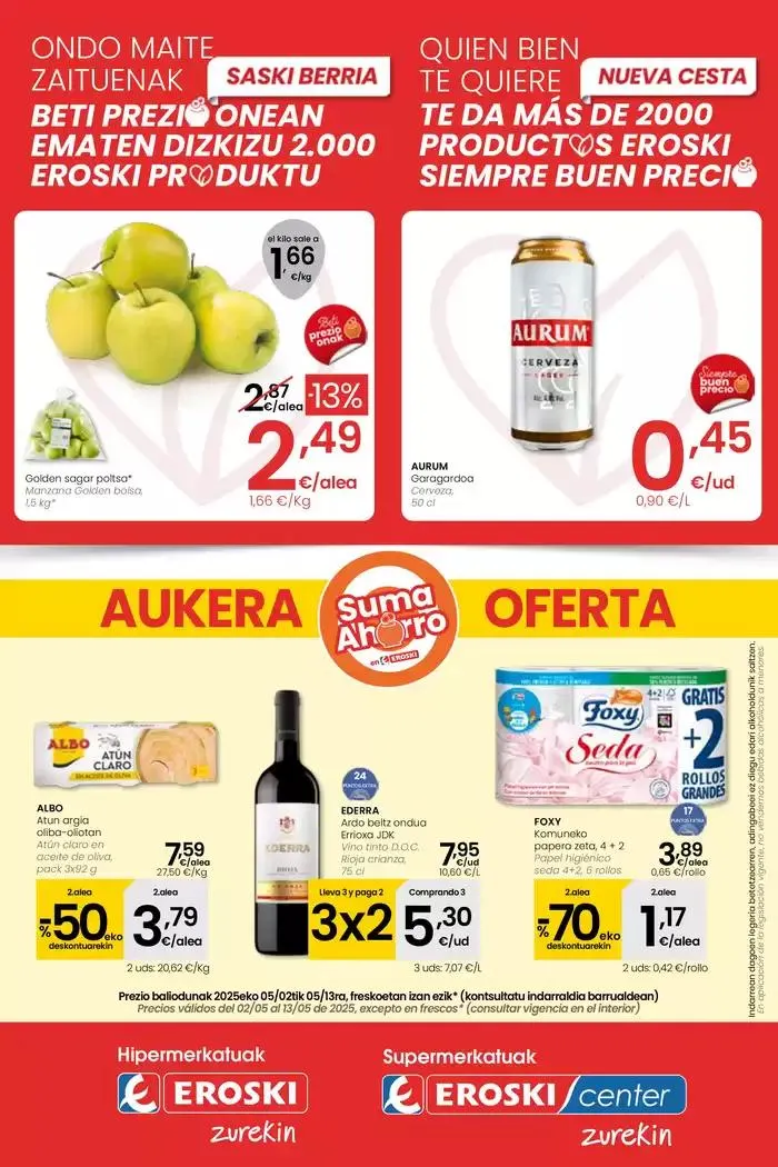 Catálogo de AUKERA OFERTA HIPERMERKATUAK EROSKI 2 de mayo al 13 de mayo 2025 - Página 1