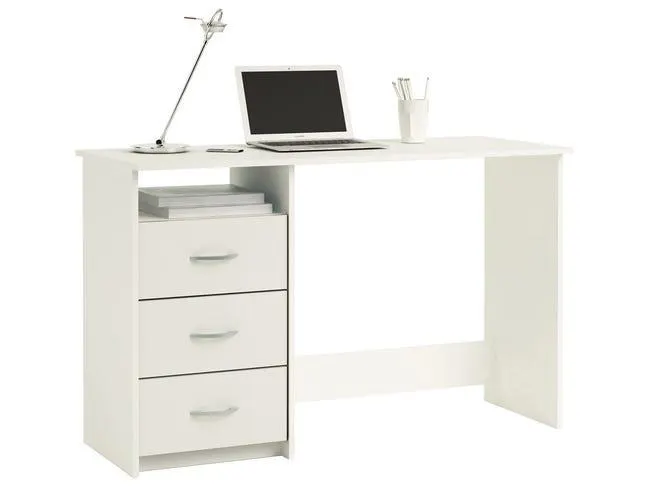 Mesa Escritorio Reversible 3 Cajones, Mesa Ordenador Juvenil, Mesa Despacho Blanco 123 cm