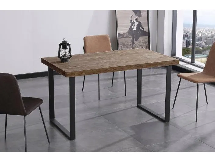 Mesa de comedor fija de 140 cm color roble americano-negro