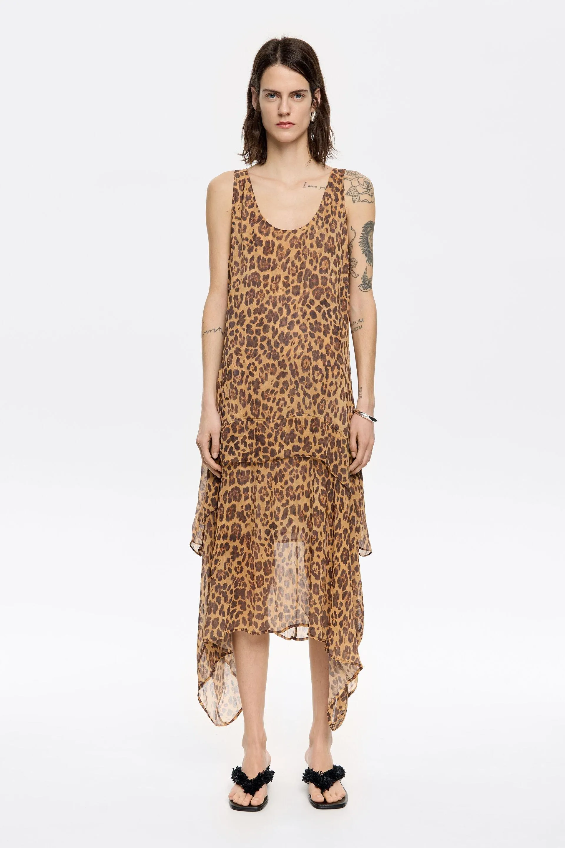 Vestido fluido irregular Leopard natural
