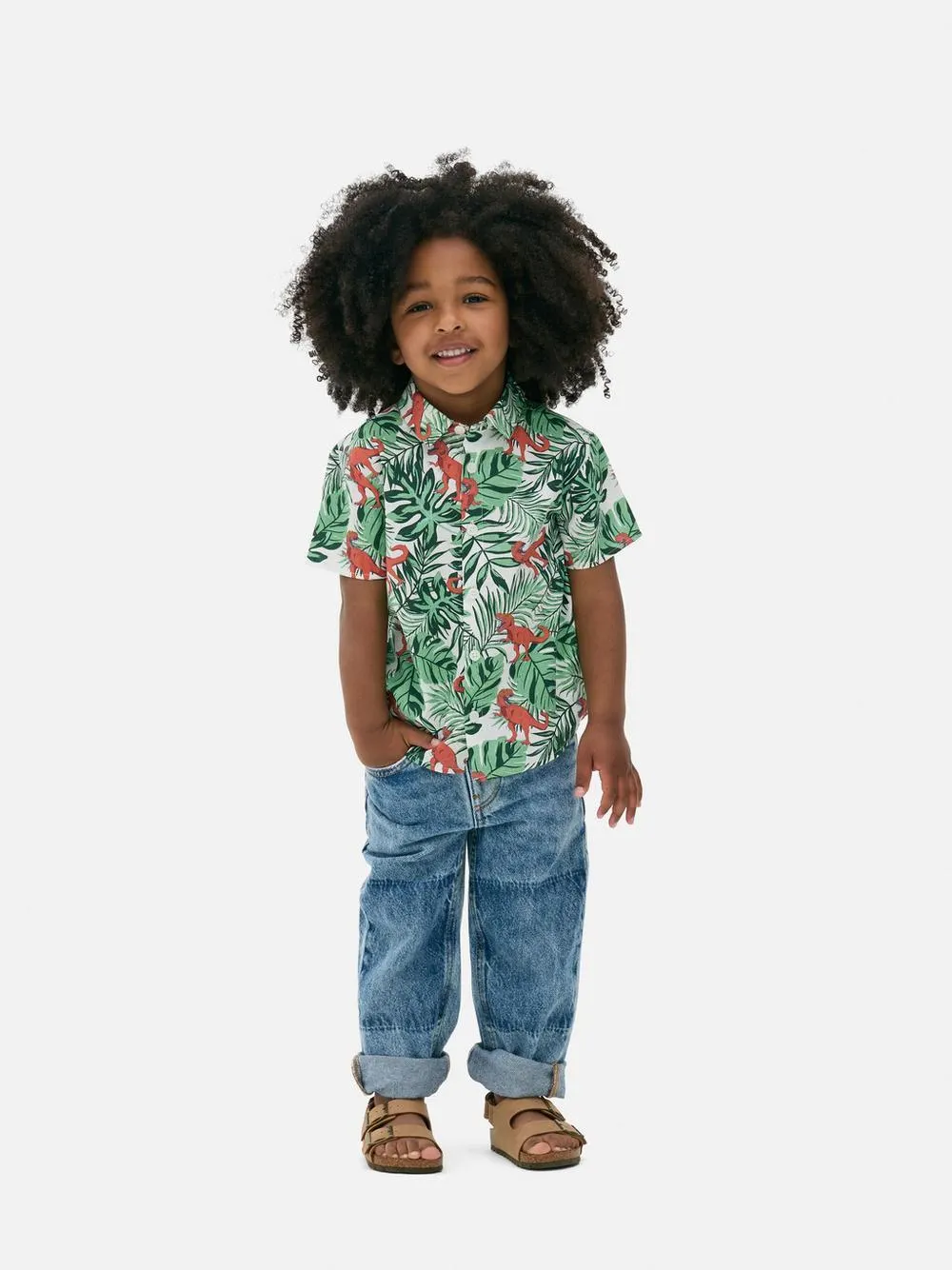 Camisa de manga corta con hojas y dinosaurios