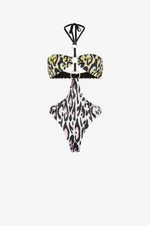 Traje de baño con aberturas y estampado Jaguar