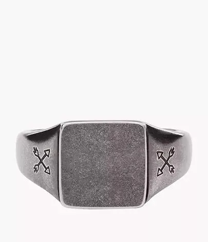 Anillo con sello Vintage Casual Adventurer de acero inoxidable en tono plateado