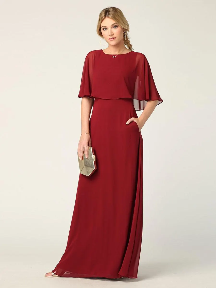 Vestido nupcial para madre cuello joya media manga vestidos de invitados de boda de una línea