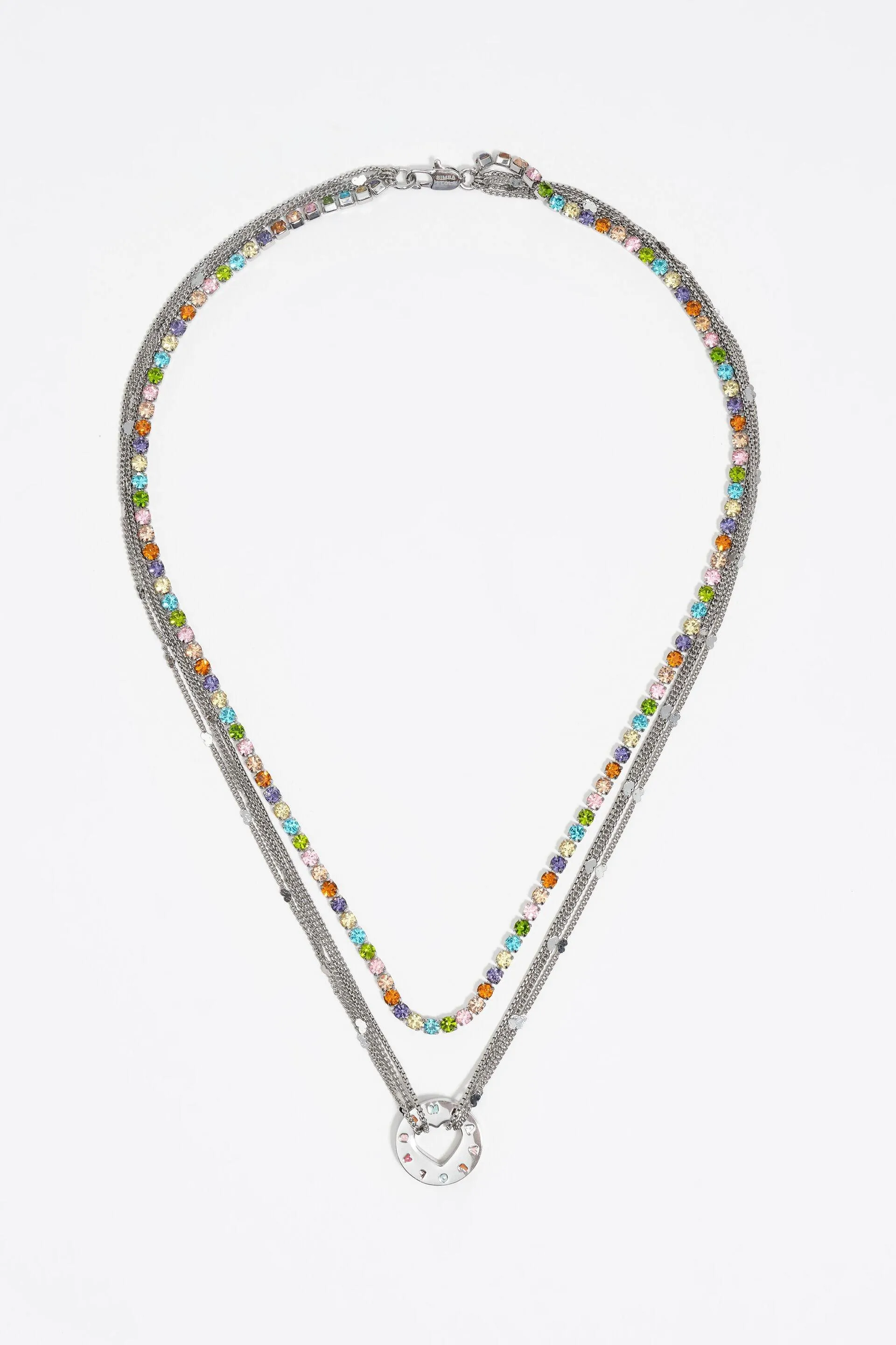 Collar multicadenas logo plateado