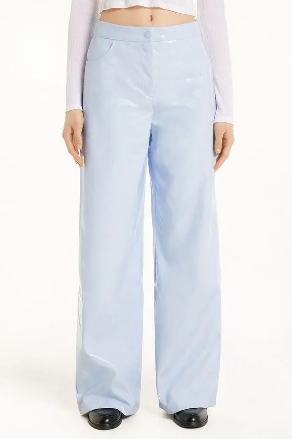 Pantalón Largo Recto con Efecto Vinilo