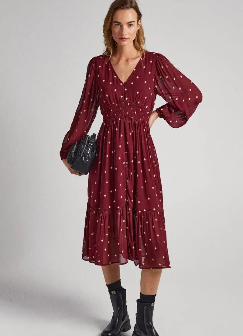 VESTIDO LARGO ESTAMPADO PUNTOS