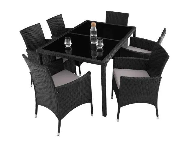 Conjunto de ratán 6+1, negro