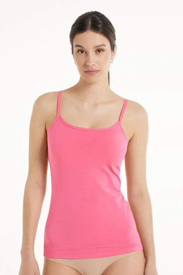 Camiseta de Tirantes Escote Redondo de Algodón Elastizado