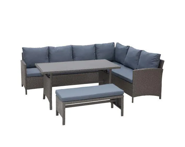 Conjunto 4 piezas muebles de ratán pe ratán, hierro, tela, aLGodón