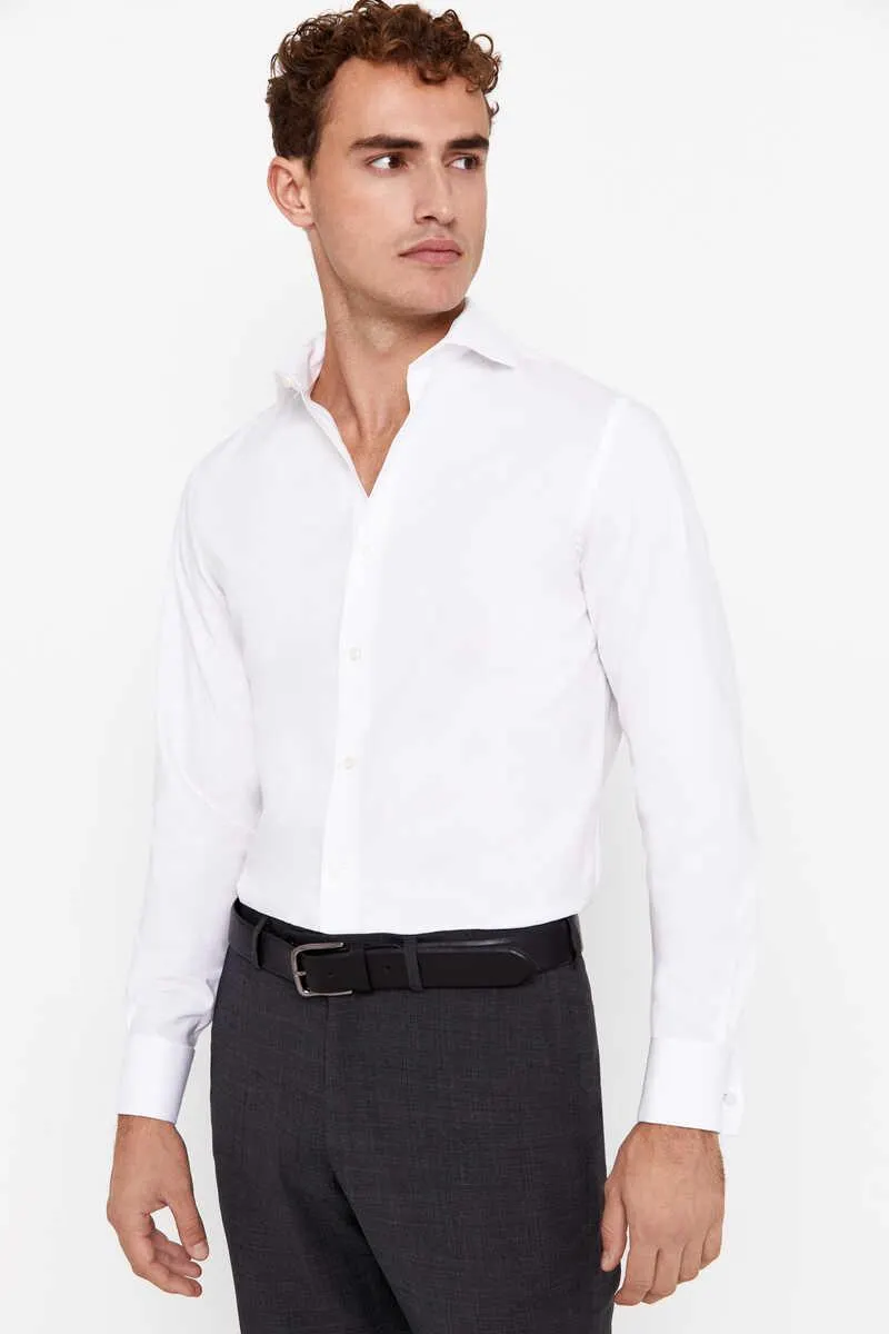 Camisa vestir lisa puño gemelos fácil plancha