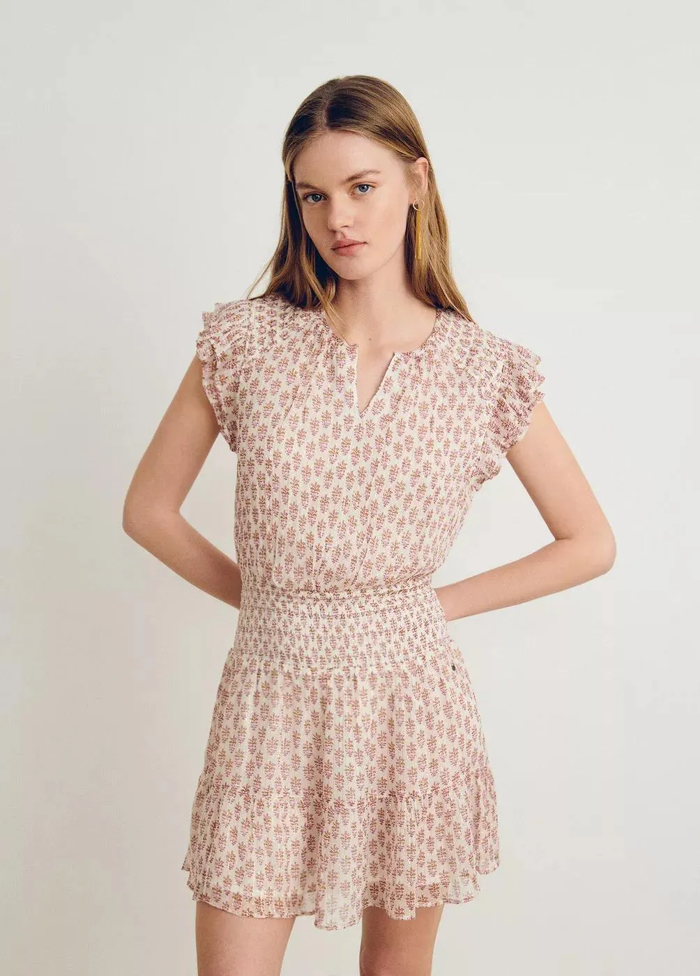 Vestido smock cintura manga volantes