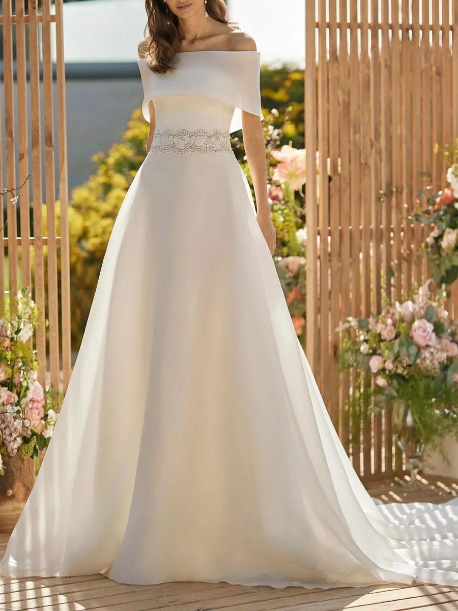 Vestido de novia simple Línea A Sin tirantes Sin mangas Vestidos de novia Personalización gratuita