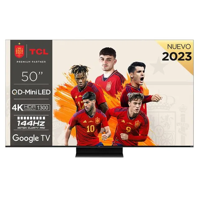 TV QD Mini LED 126 cm (50") TCL 50C805, 4K UHD 1300 nits, Smart Google TV Dolby Vision y Atmos, sonido Onkyo 2.1, Motion Clarity Pro de 144 Hz