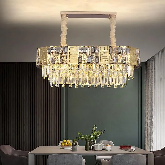 Lámpara colgante led de cristal, lámpara de lujo de isla dorada, luz de 82 cm, diseño de linterna, metal galvanizado 220-240v 110-120v