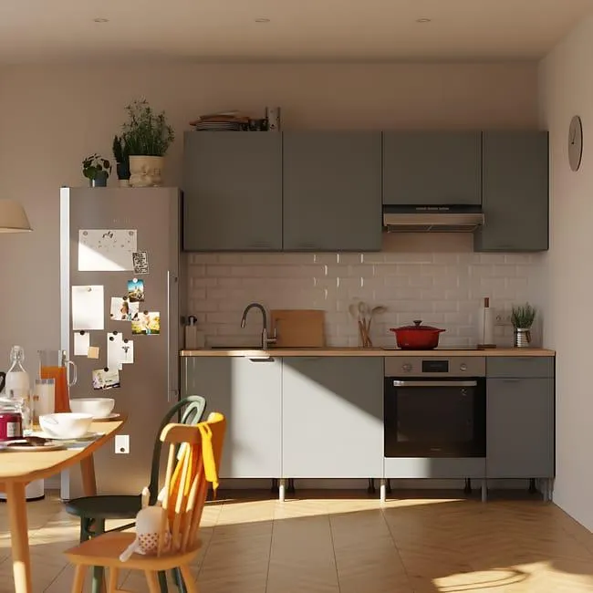 Cocina en kit Eleki gris 4 módulos altos + 4 bajos L.220 x H.217 x P.58 cm