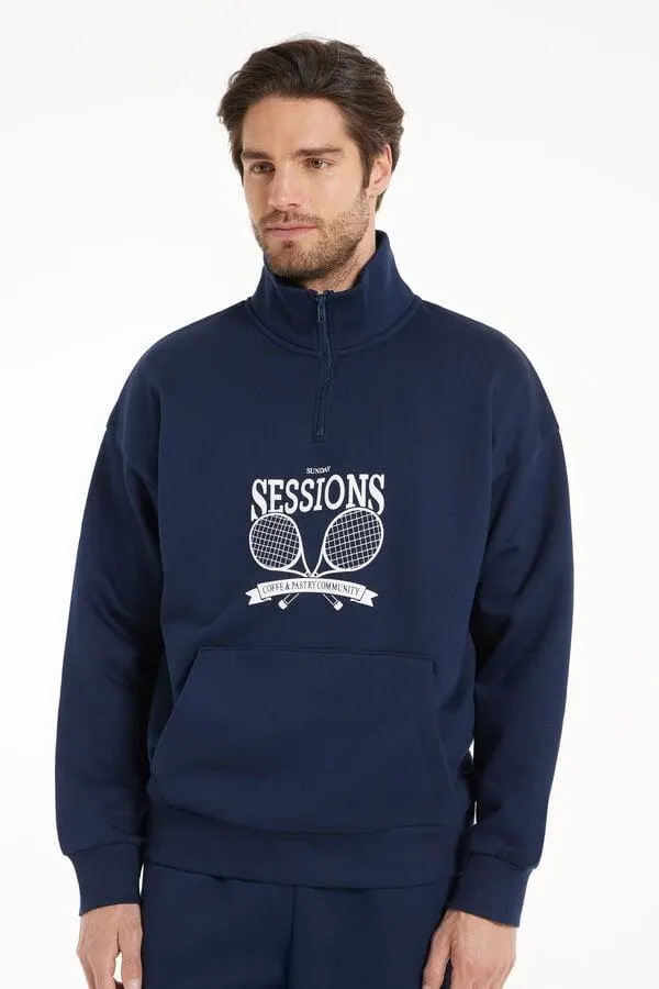 Sudadera Gruesa de Manga Larga con Cremallera y Estampado