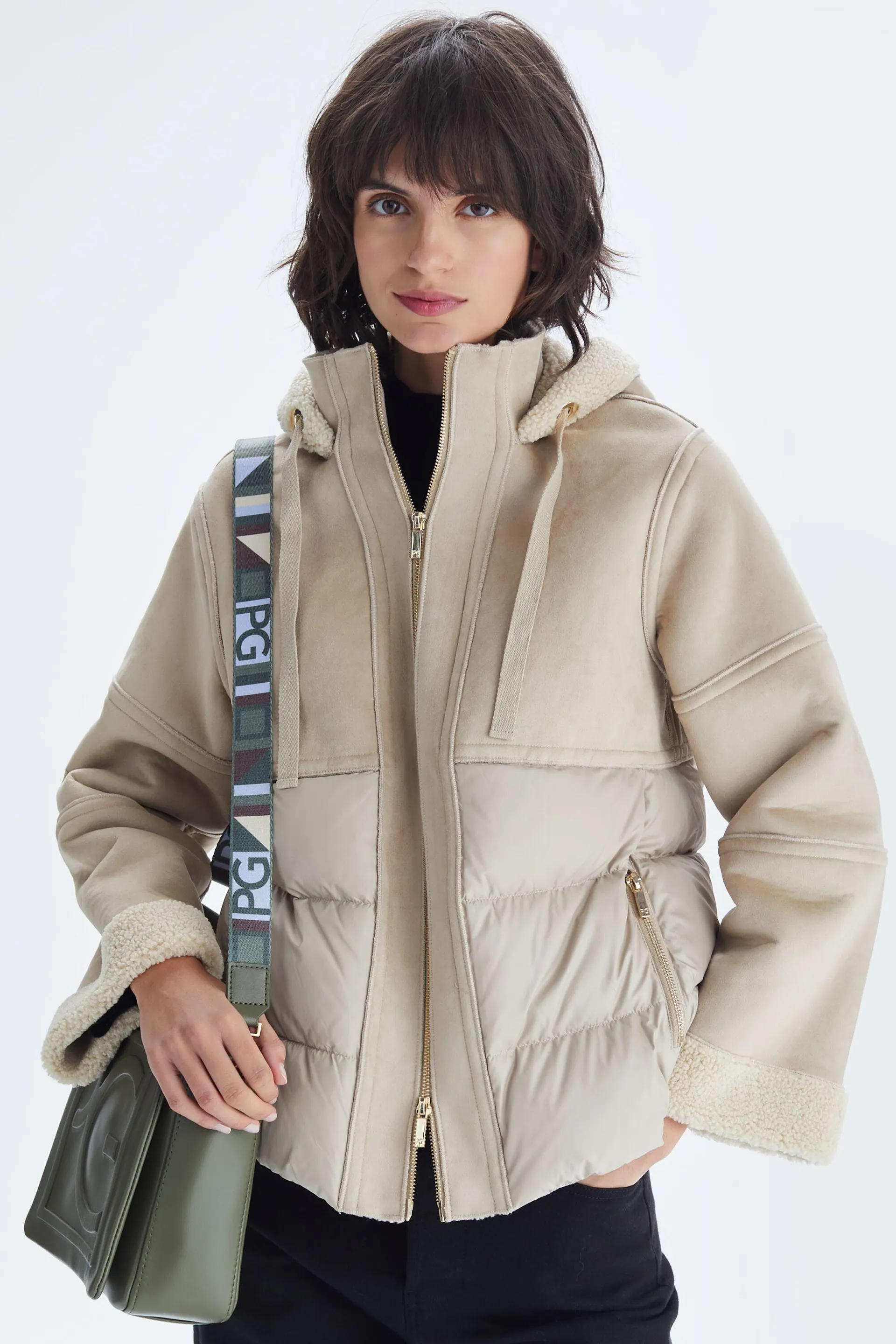 Chaquetón combinado pelo doble faz y nylon