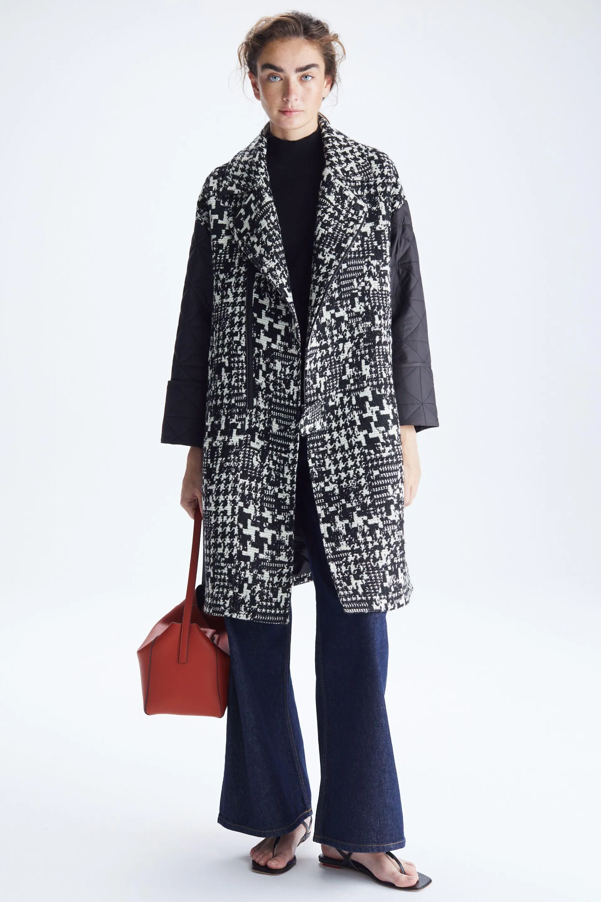 Abrigo cocoon combinado pata de gallo