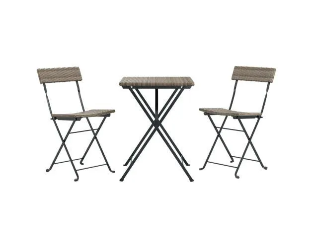 vidaXL muebles de cafetería plegables 3 piezas ratán sintético gris