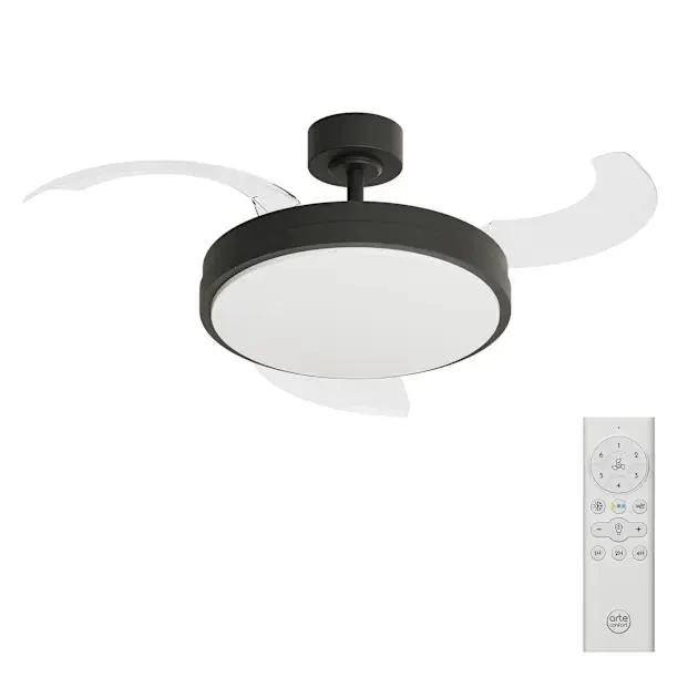 Ventilador de techo retráctil negro con luz led y motor DC 106cm Ori M Arteconfort