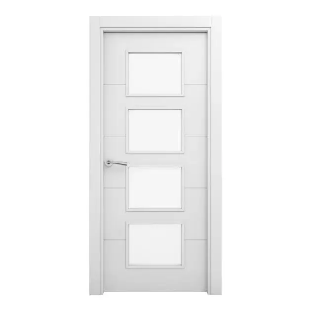 Puerta de Interior maciza lacada Lor blanca acristalada 72,5cm derecha con tapajuntas Geom