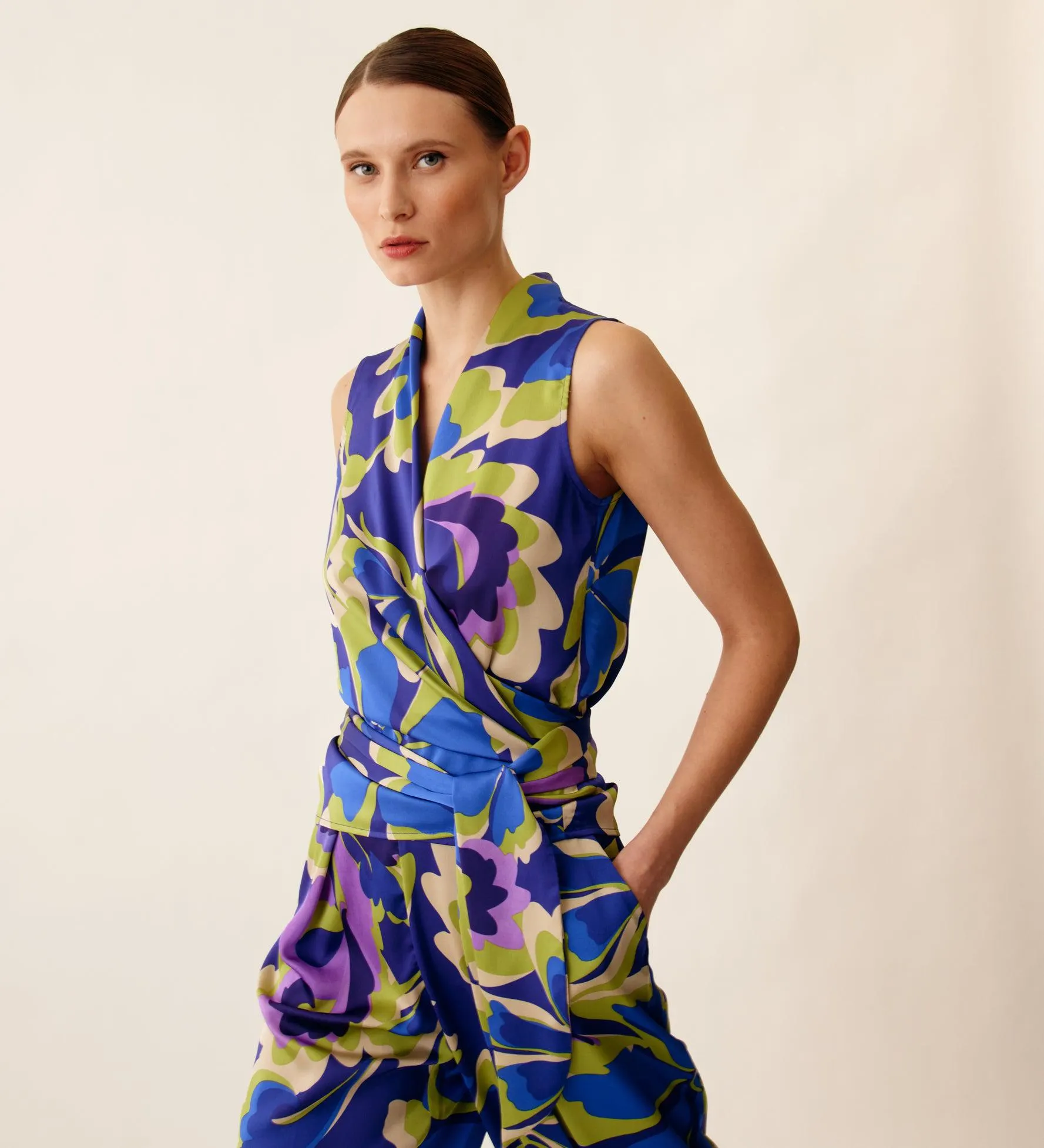 Top de satén estampado