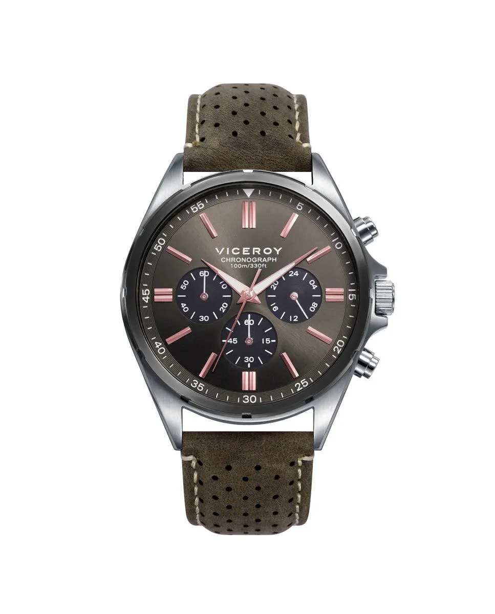 Reloj de hombre Magnum de acero bicolor ip gris y correa de piel