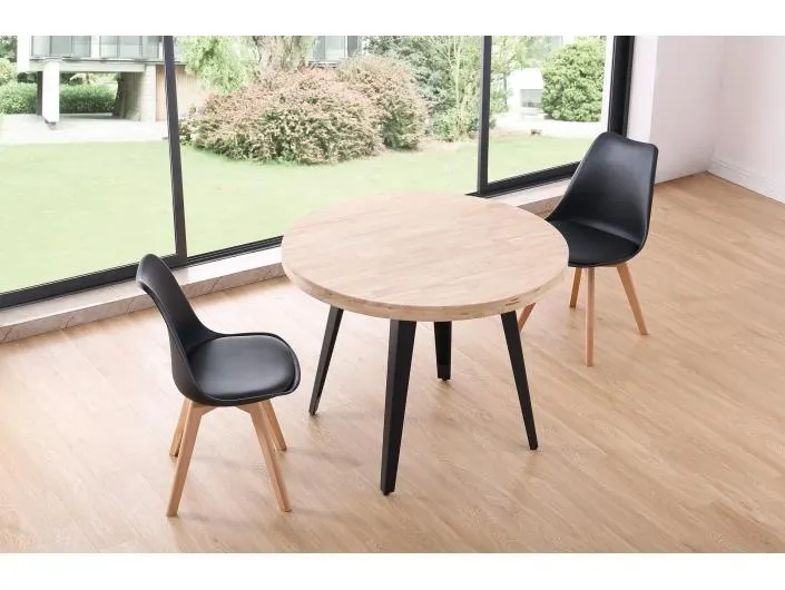 Mesa comedor redonda fija de 100 cm color roble nordish-negro