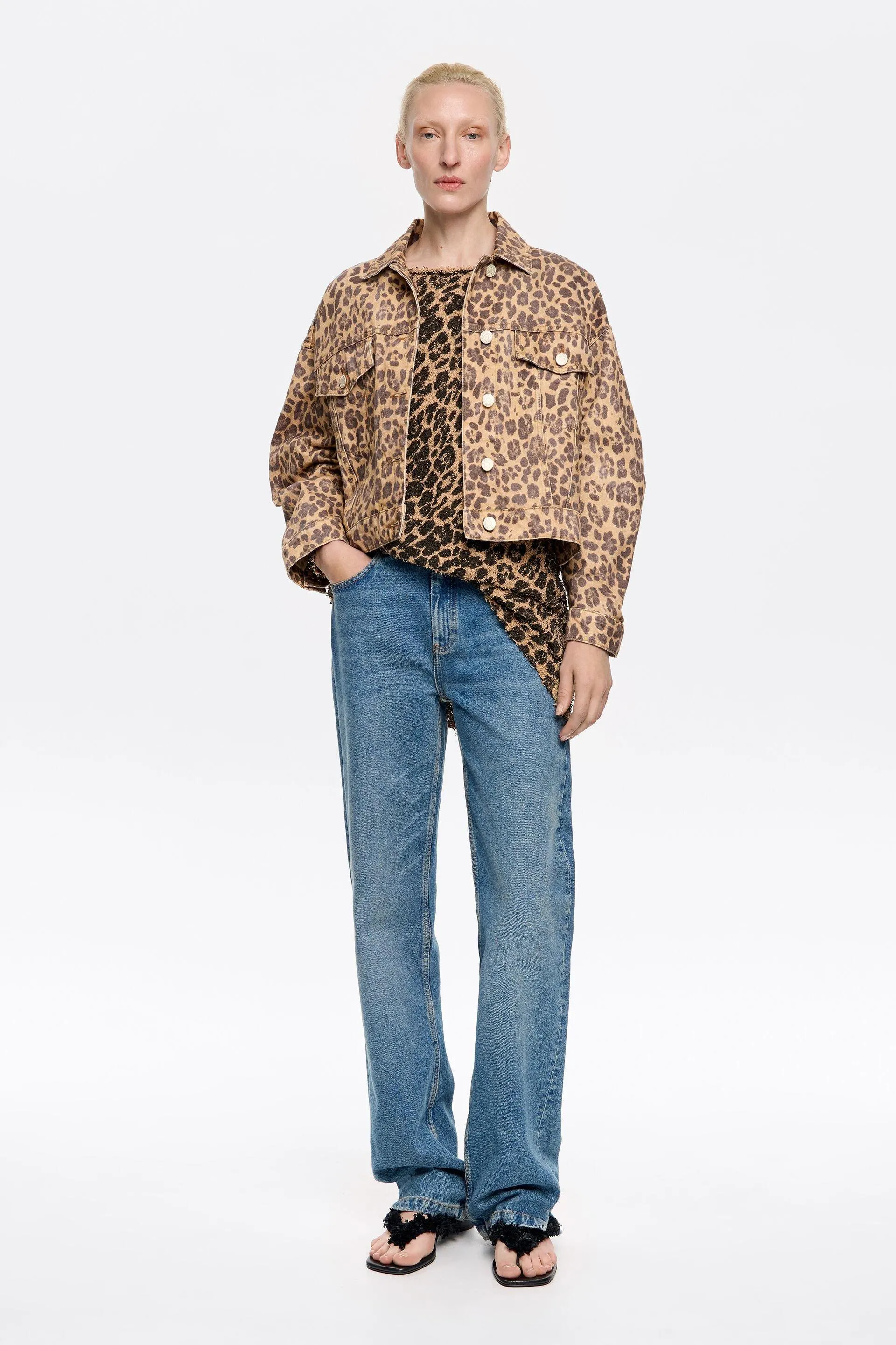 Cazadora denim oversize Leopard natural