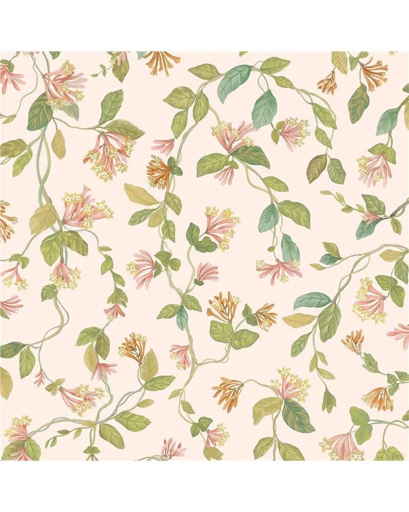 PAPEL PINTADO Flora Tangerine & Olive On Blush 124-3016