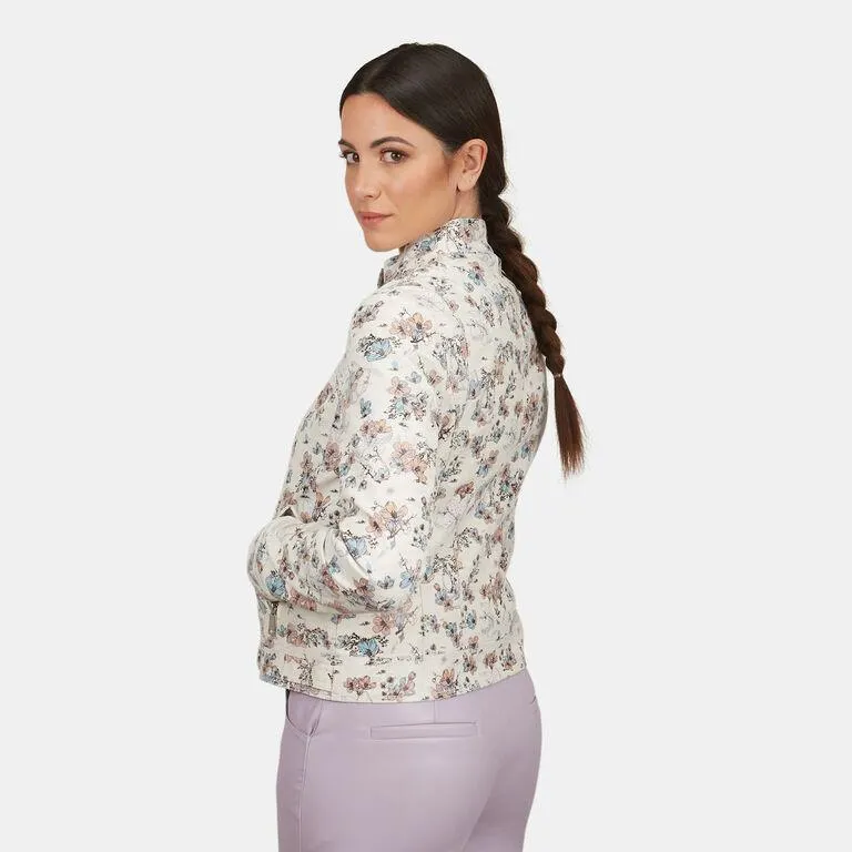 Chaqueta biker de mujer en ecopiel con estampados florales