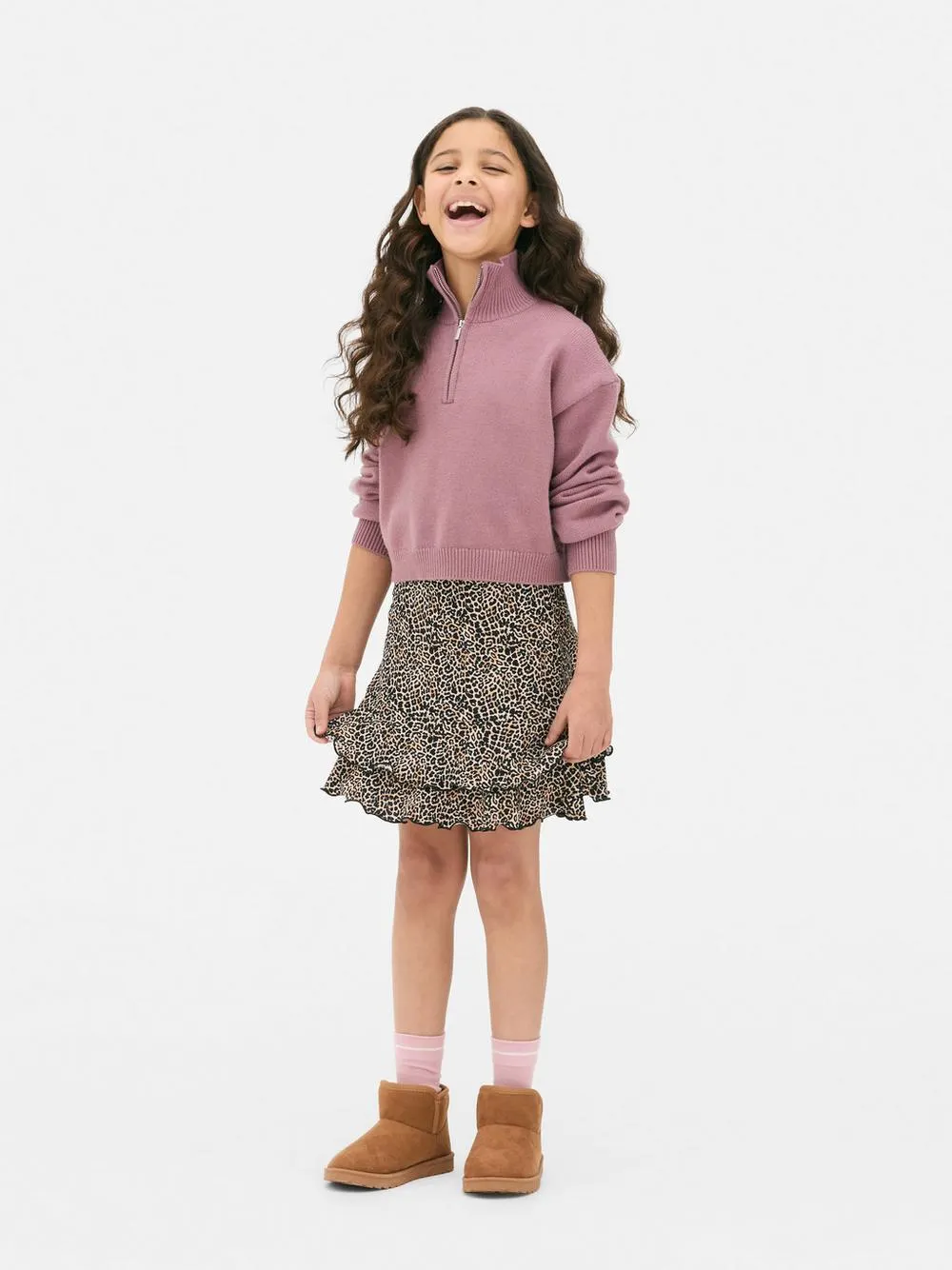 Falda de volantes con estampado de leopardo