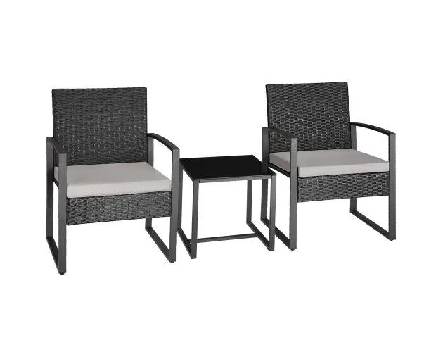 Conjunto de ratán granada con mesa para 2 personas negro, negro