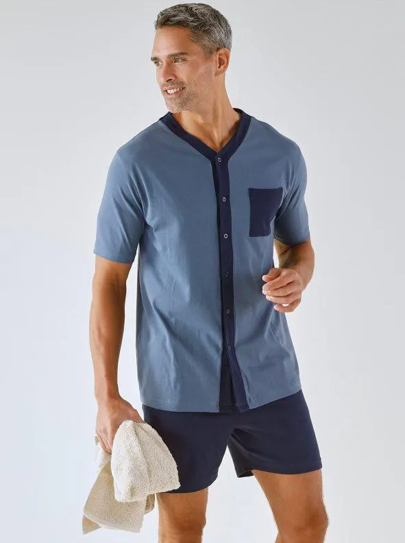 Pijama corto de hombre chaqueta algodón abotonada