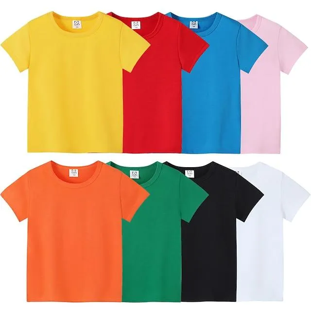 Kinderen Jongens T-shirt Tee Effen Kleur Korte mouw Kinderen Top Buiten Neutrale Dagelijks Zomer Zwart 2-12 jaar