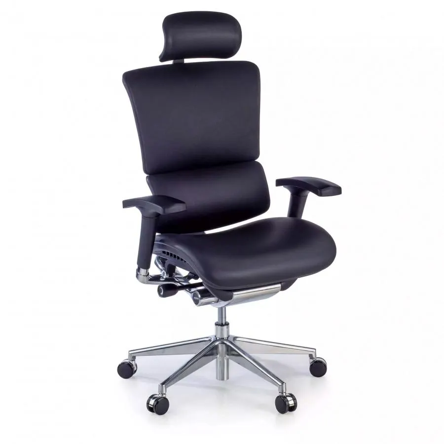 Sillón Ergonómico Erghos4, piel natural con reposacabezas - Negro