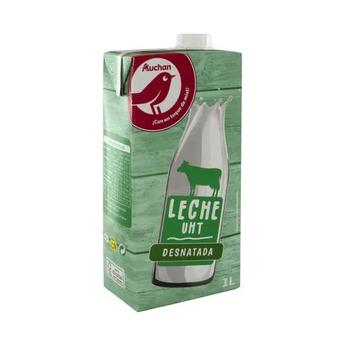 AUCHAN Leche desnatada de vaca 1 l. Producto Alcampo