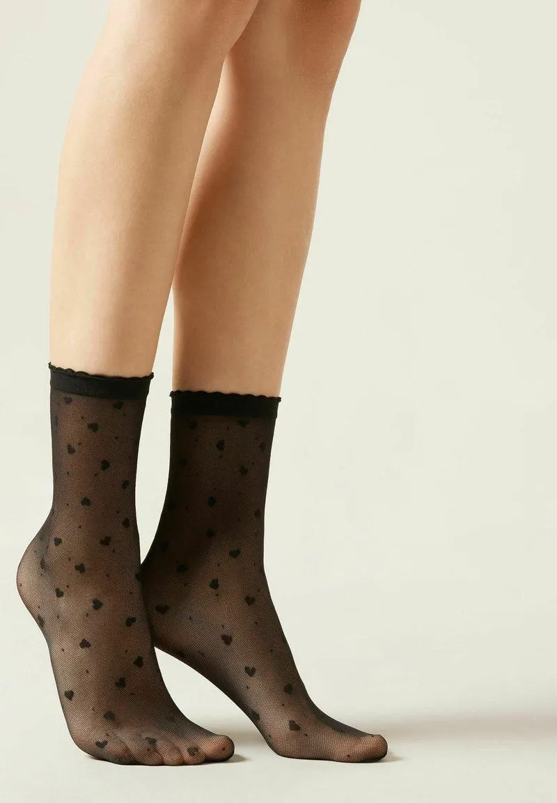 Calcetines - schwarz black hearts dot