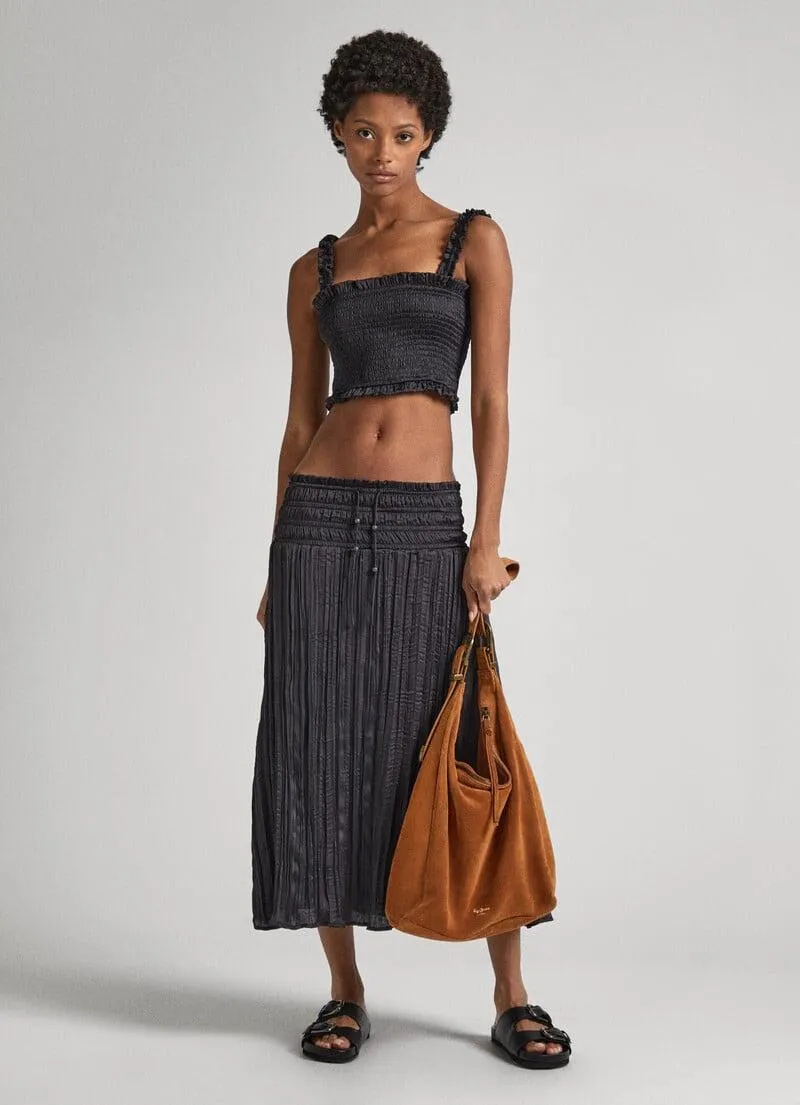 FALDA MIDI CON DETALLES PLISADOS