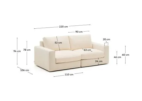 Sofá modular desenfundable Alea 3 plazas chenilla crudo 220 cm