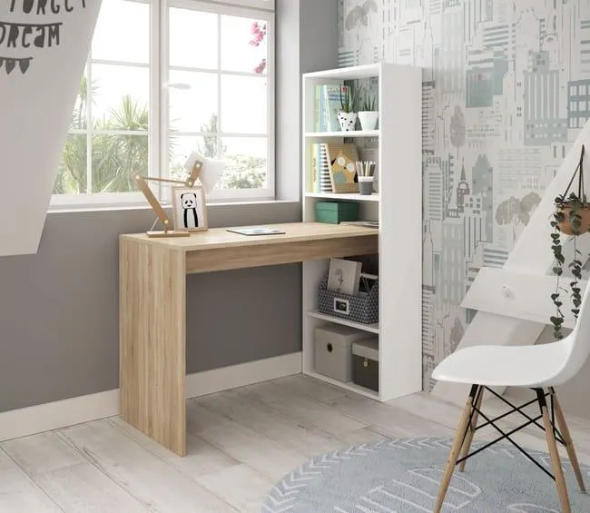 Mesa escritorio Duplo blanco y roble 120x53x144 cm